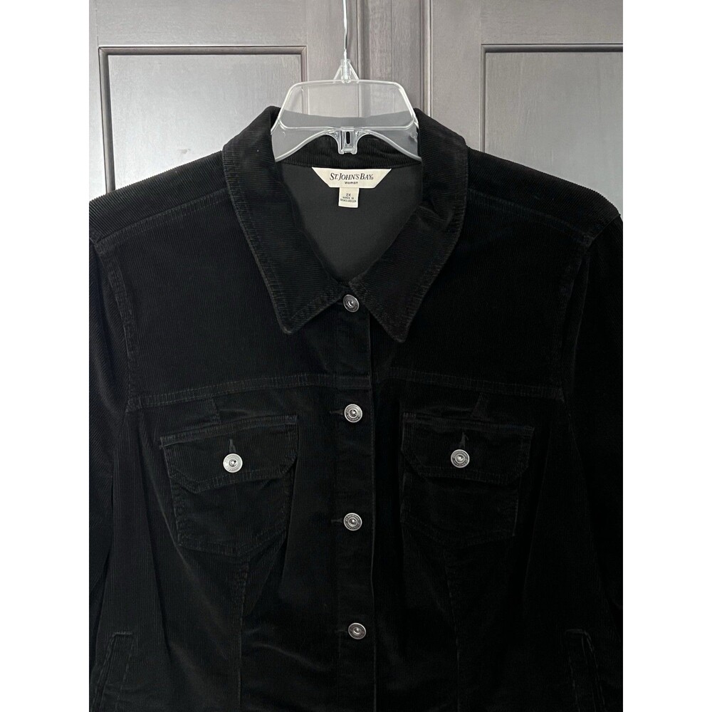St John’s Bay Black Corduroy Trucker Jacket Women’s Plus Size 2X Button Stretch - Picture 8 of 10